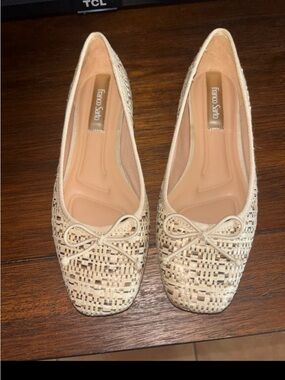 Franco Sarto Cream Woven Square-Toe Ballet Flats with Bow